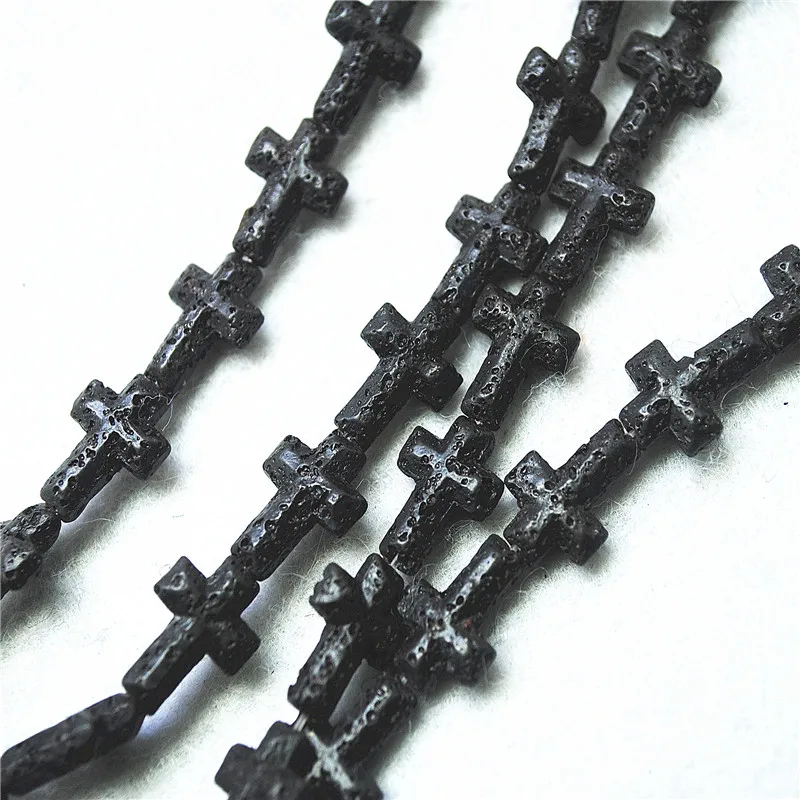 24PCS Black Lava Stone Loose Beads Cross Shape 11X15MM DIY Jewelry Unique Accessories With Line Women Bracelets Making