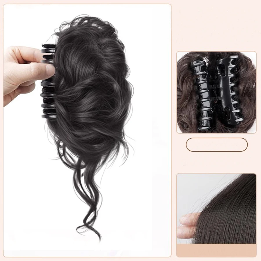 Synthetic chignon with claw  hair bun heat resistant  Hairpiece For Women Scrunchy Clip-on Hair Fake Hair