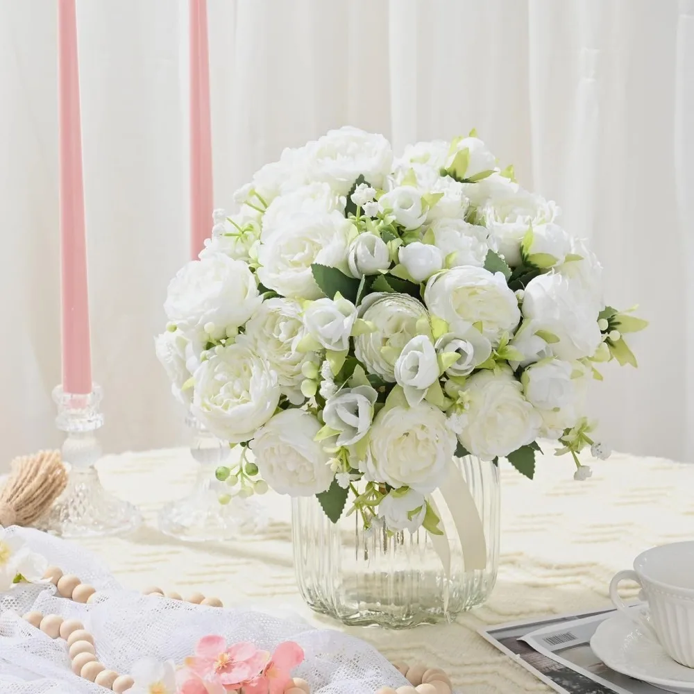 

4 Packs Peonies Artificial Flowers, White Artificial Peonies, Silk Peonies Flowers Fake Peonies Artificial Flowers Peonies