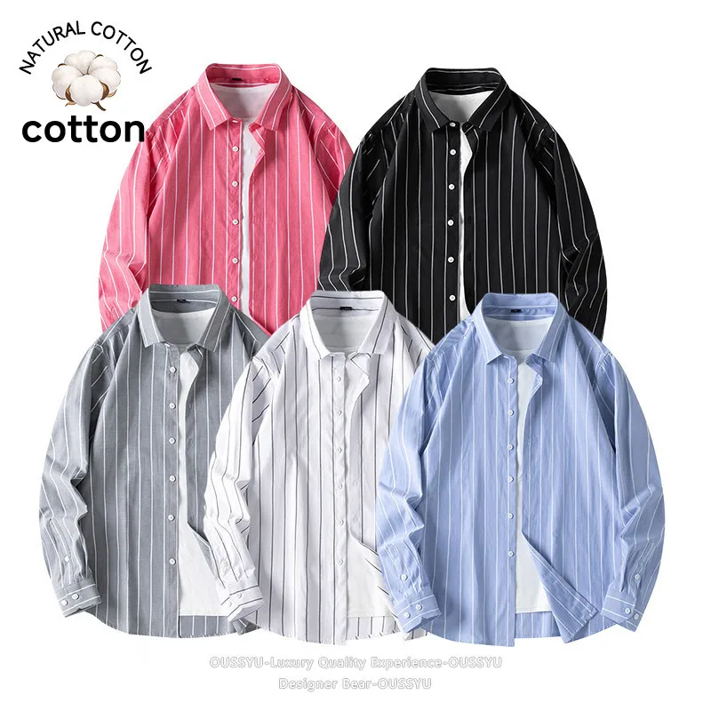 

Brand Clothing Men's Vertical Striped Shirt Long Sleeve Shirts Casual Fashion Loose Fit Tops for Youth Korean Style Streetwear