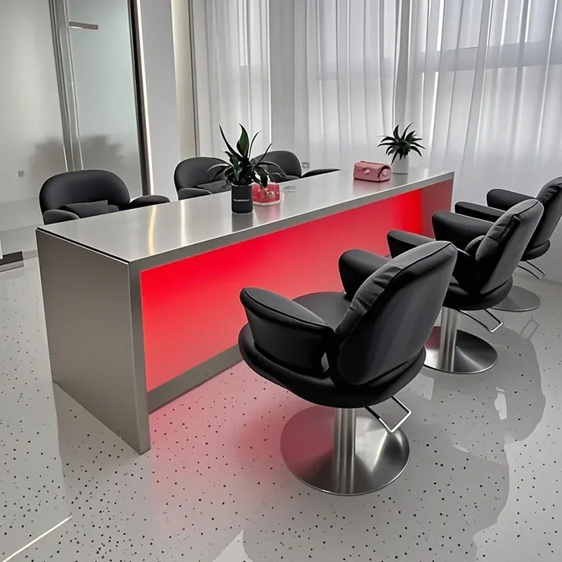 Luminous hair salon mirror table, hair salon barber mirror, hair cutting stainless steel perm and dyeing table, operation table