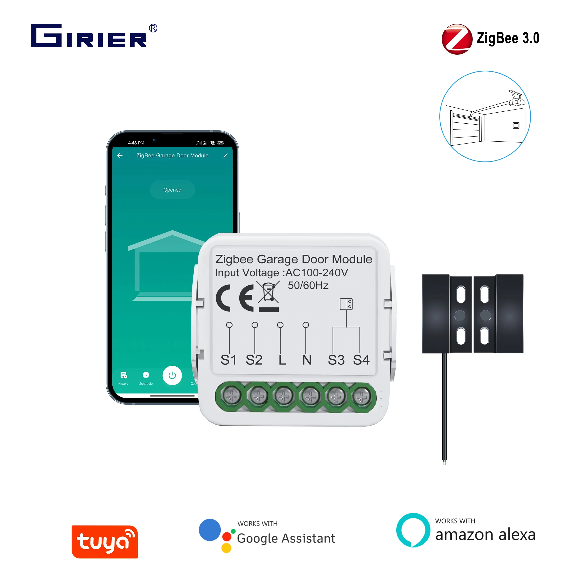 

GIRIER Tuya умный контроллер открывания гаражных ворот ZigBee модуль переключателя для гаражных ворот поддерживает управление таймером приложений Alexa Hey Google