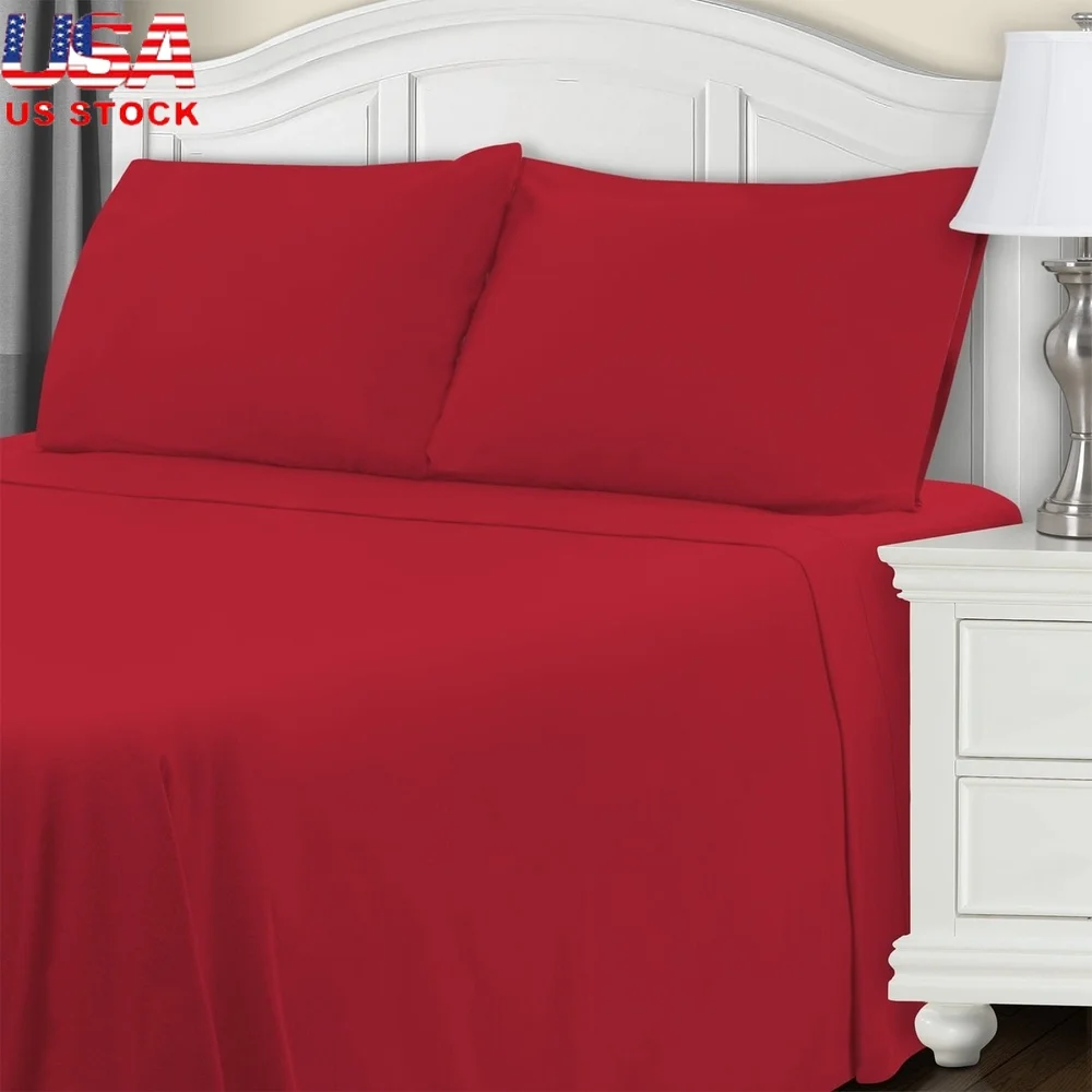 

150 GSM Burgundy Cotton Flannel Sheet Set 4-Piece California King Breathable Wrinkle Resistant Cozy Comfort All-Season Deep