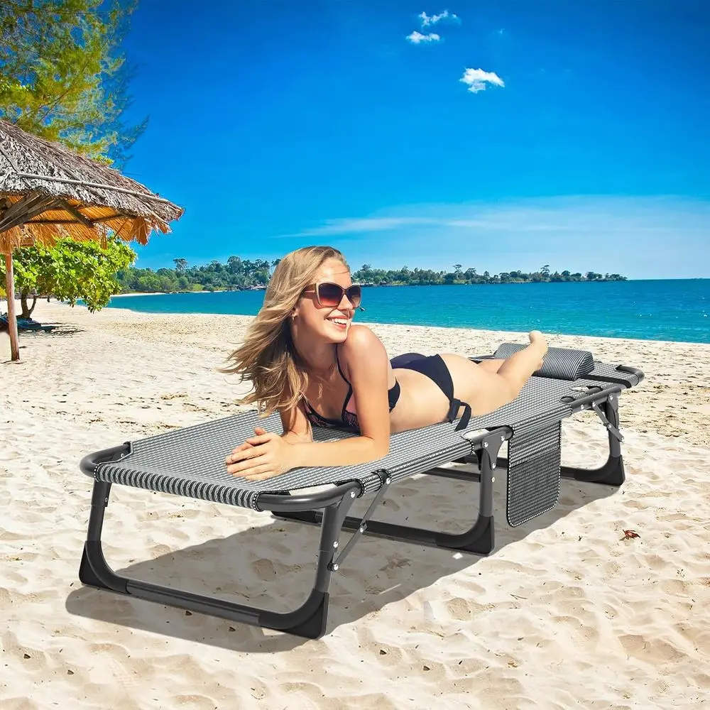 Heavy Duty Chaise Lounge Chair, Adjustable 5-Position olding Chaise Lounge Chairs or Outside, Portable Lay lat Beach Lounge Chai