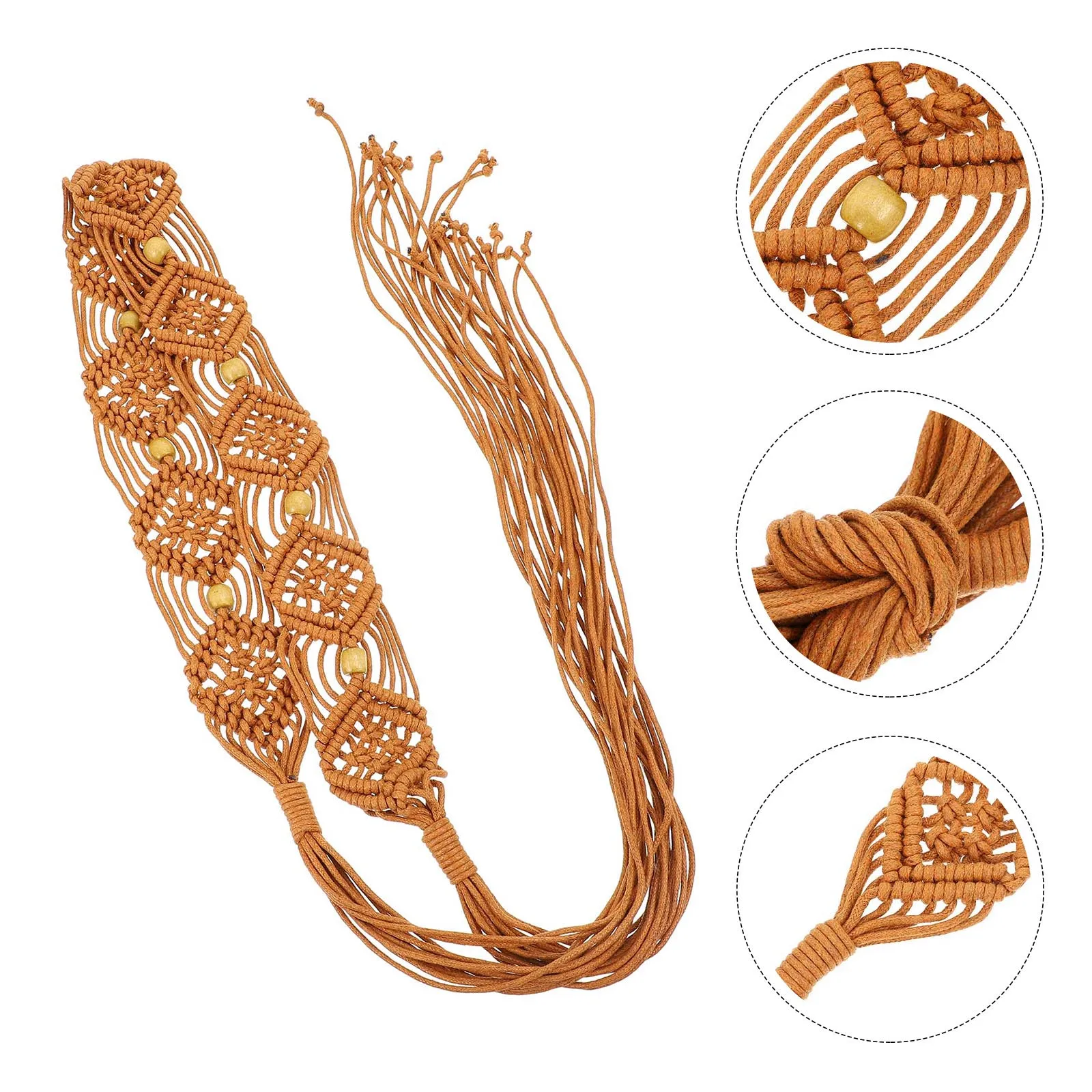 

Bohemian Style Belt Wax Rope Woven Flower Waist Chain Durable Lightweight Dress Belts for Women Wind