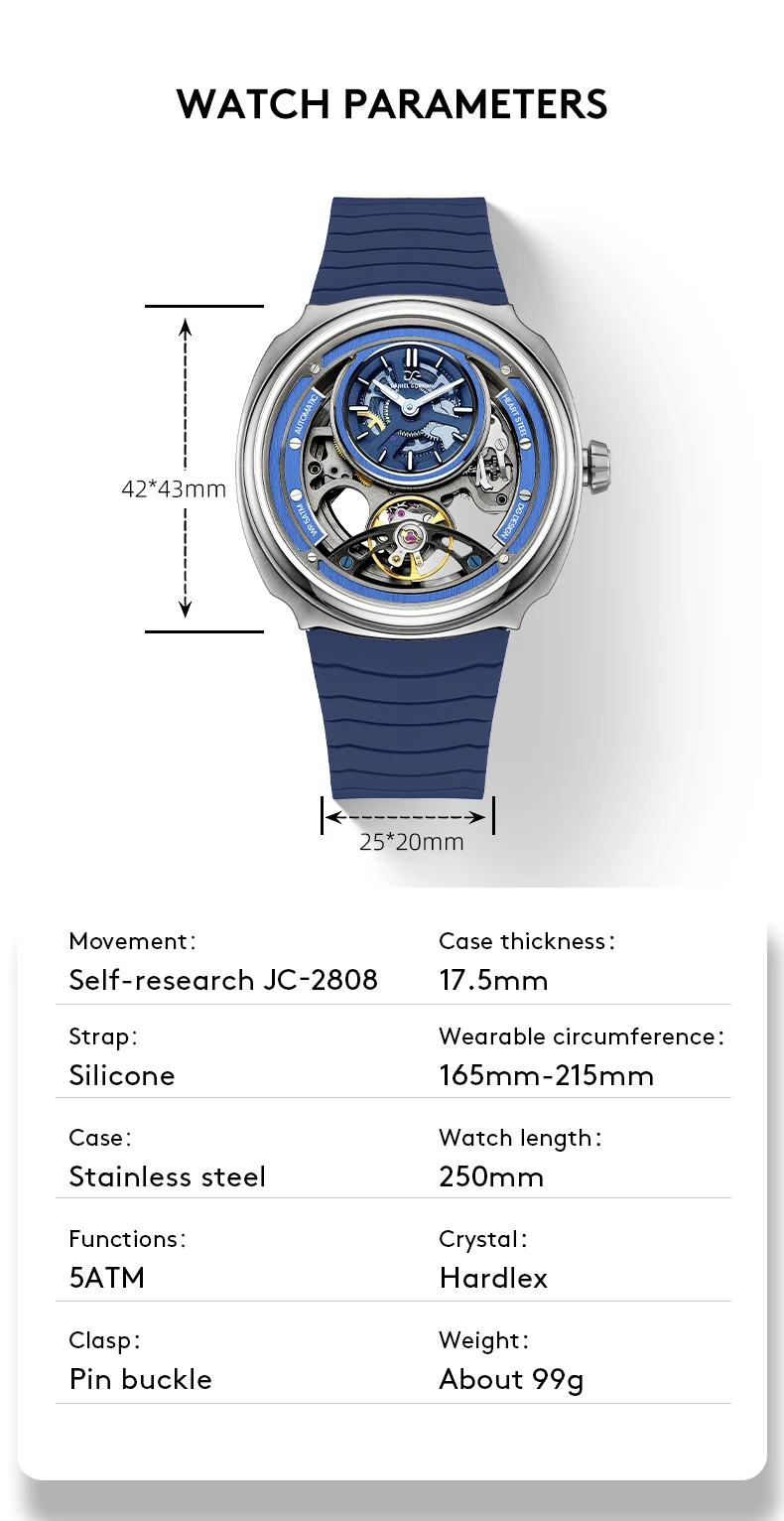นาฬิกาอัตโนมัติคุณภาพสูง ปี 2026 พร้อมสายซิลิโคนสปอร์ตทันสมัย กันน้ำ 5 ATM นาฬิกาจักรกล แดเนียล กอร์แมน