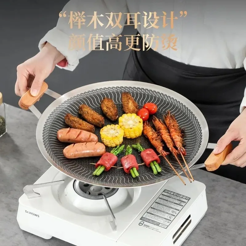 

Double-Sided Camping Roasting Pan Non-Stick Stainless Steel Low Smoke Outdoor Barbecue Grill Pan