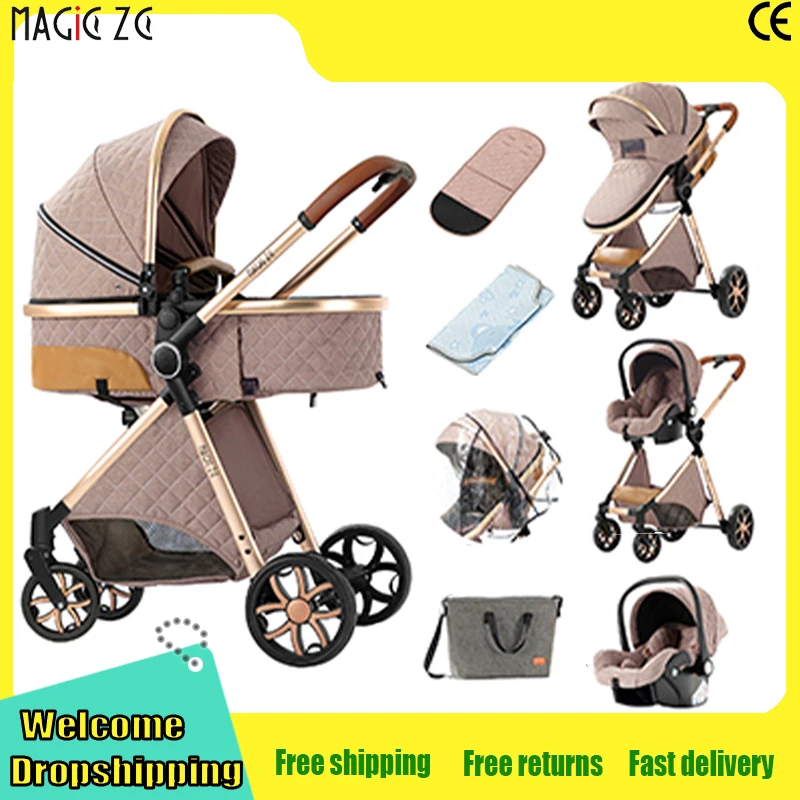 Poussette portable 3 en 1, poussée bidirectionnelle, avec siège auto, poussette avec auvent, pliage rapide, chariot de voyage pour bébé, poussette pour nouveau-né