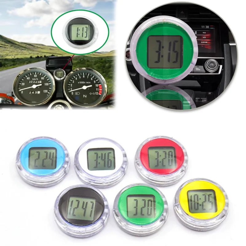 1PCS Universal Waterproof Mini Motorcycle Bike Sticky Digital Display Clock Watch Office Decor Automobiles Interior Accessories