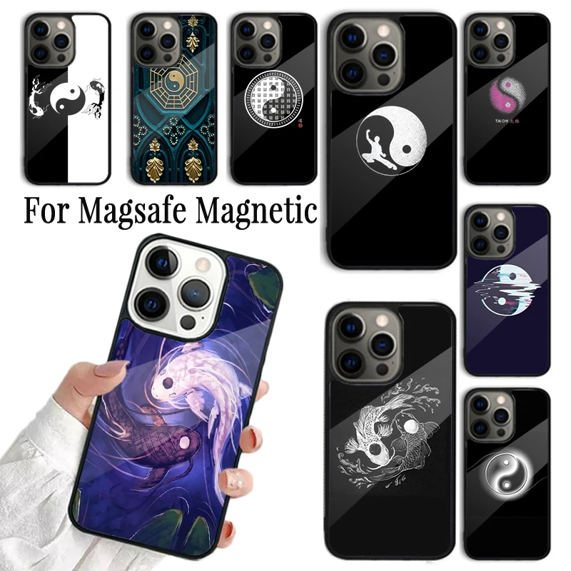 Funda de teléfono Coque para iPhone 16 15 14 13 12 Mini 11 Pro Max Plus Magsafe cubierta de carga inalámbrica magnética Tai chi Yin Yang