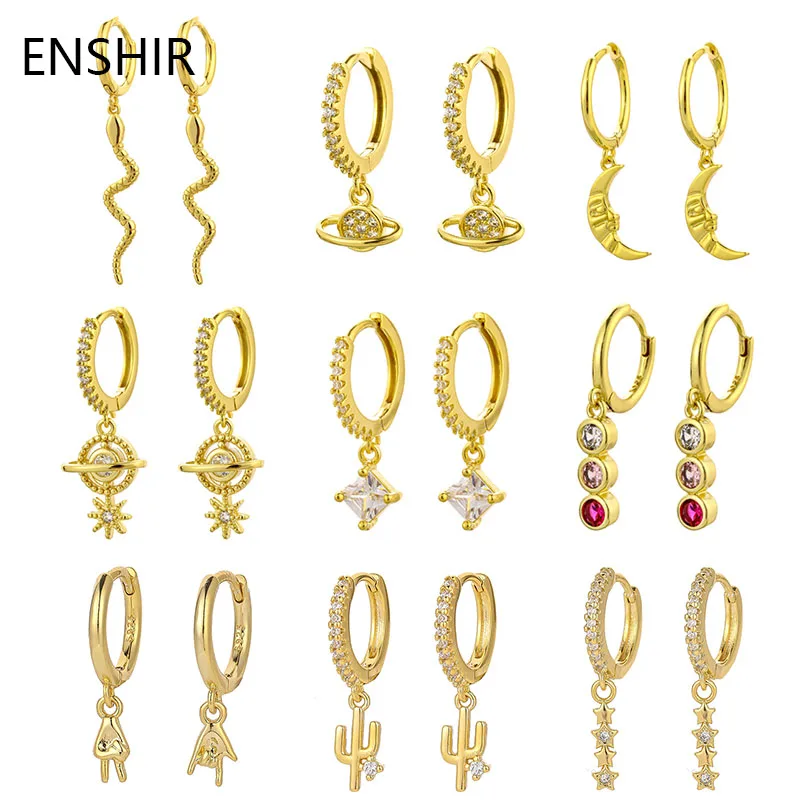 

ENSHIR Luxury Small Zircon Drop Earrings For Women Fashion Hanging Earrings Female Jewelry