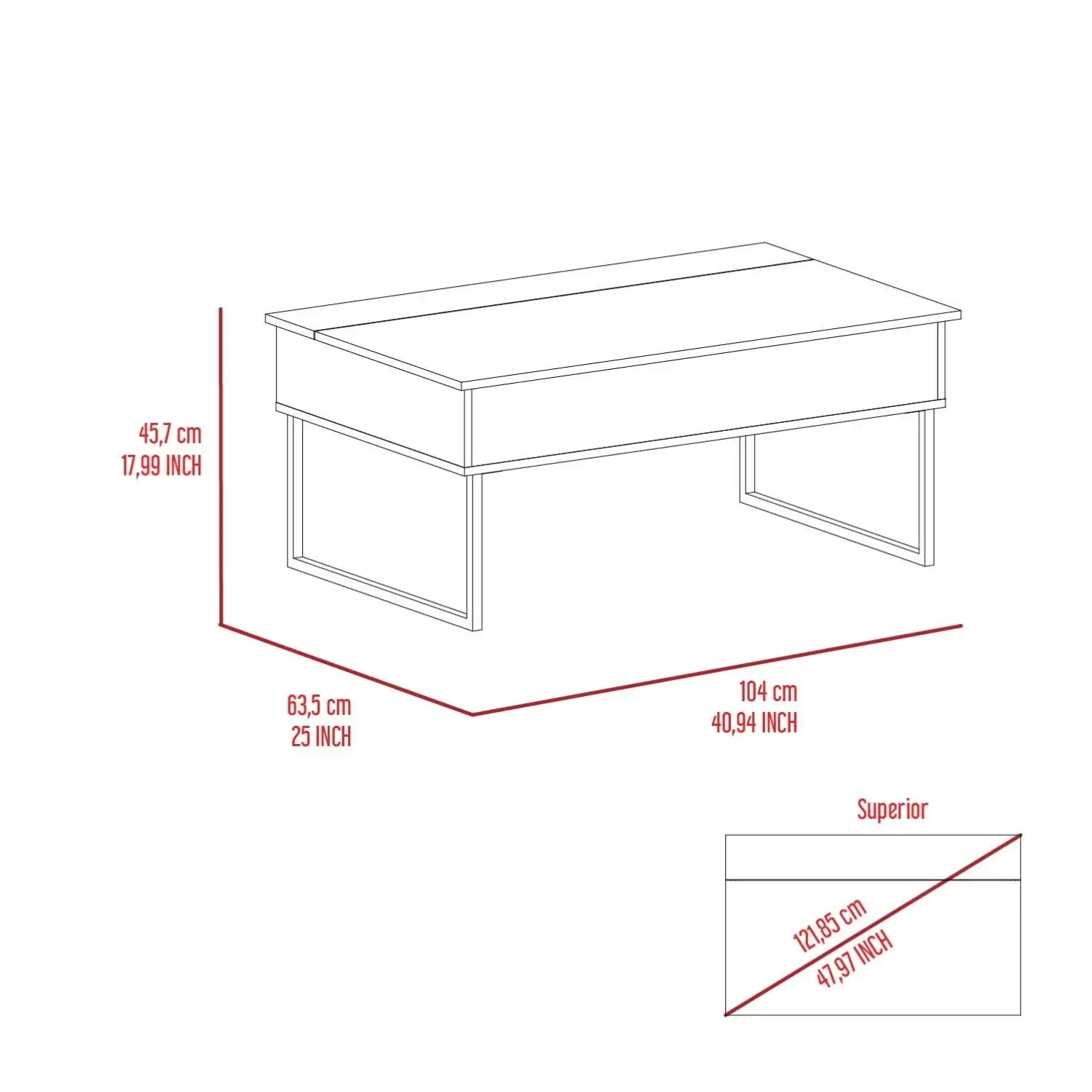 Nora Lift Top Coffee Table,Two Legs Dark Walnut