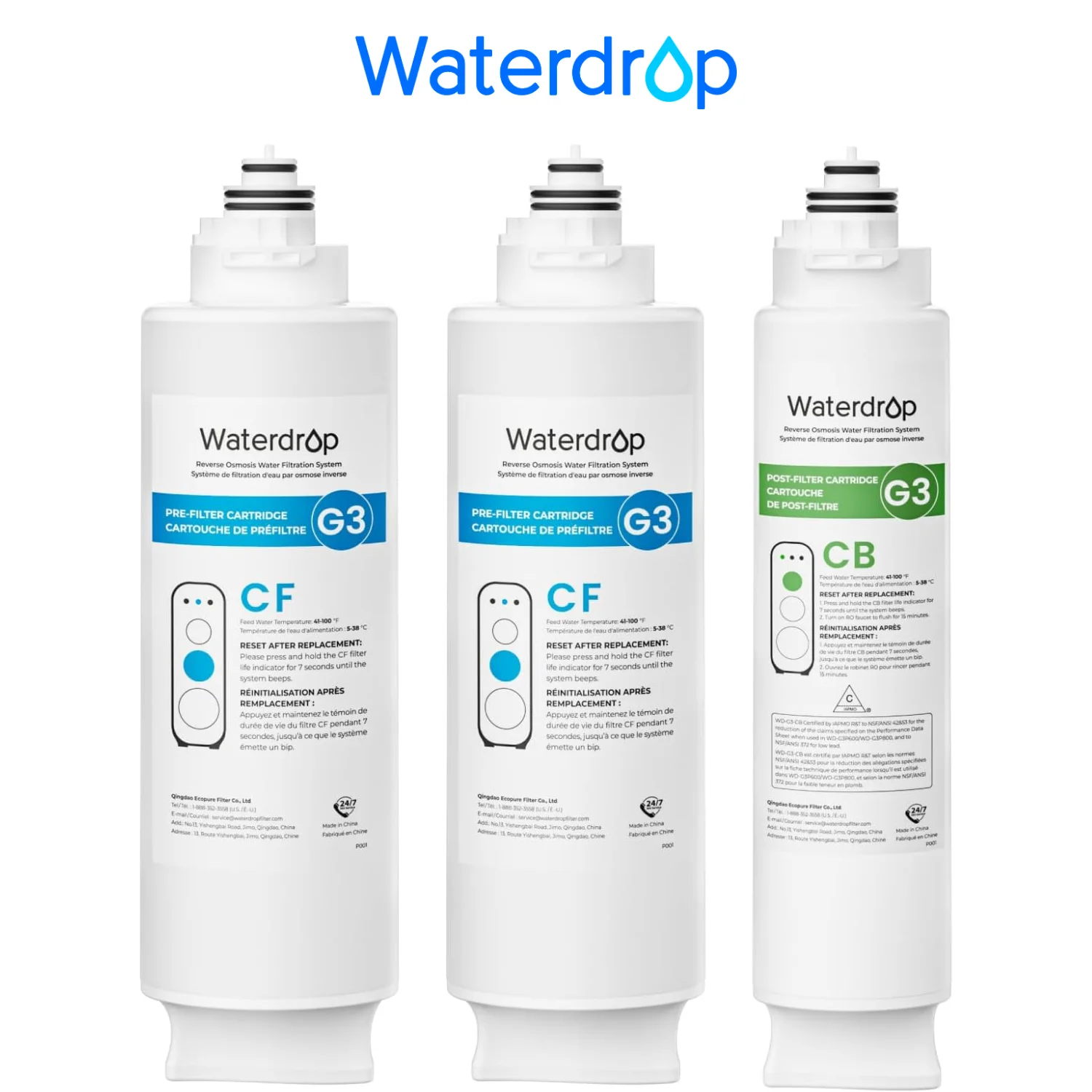 Waterdrop G3-2CFCB Filter, Replacement for Waterdrop G3-W & G3P600 & G3P800 Reverse Osmosis System