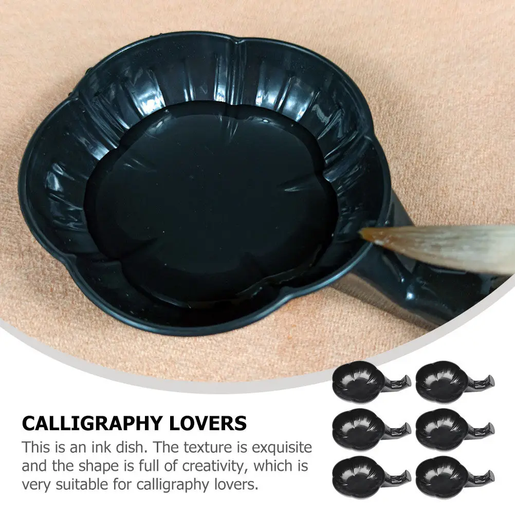 12Pcs Plum Blossom Inkwell Calligraphy Stationery Ink Tray Paint Brush Washing Dish Sturdy Wear Resistant Plastic Ink Dish