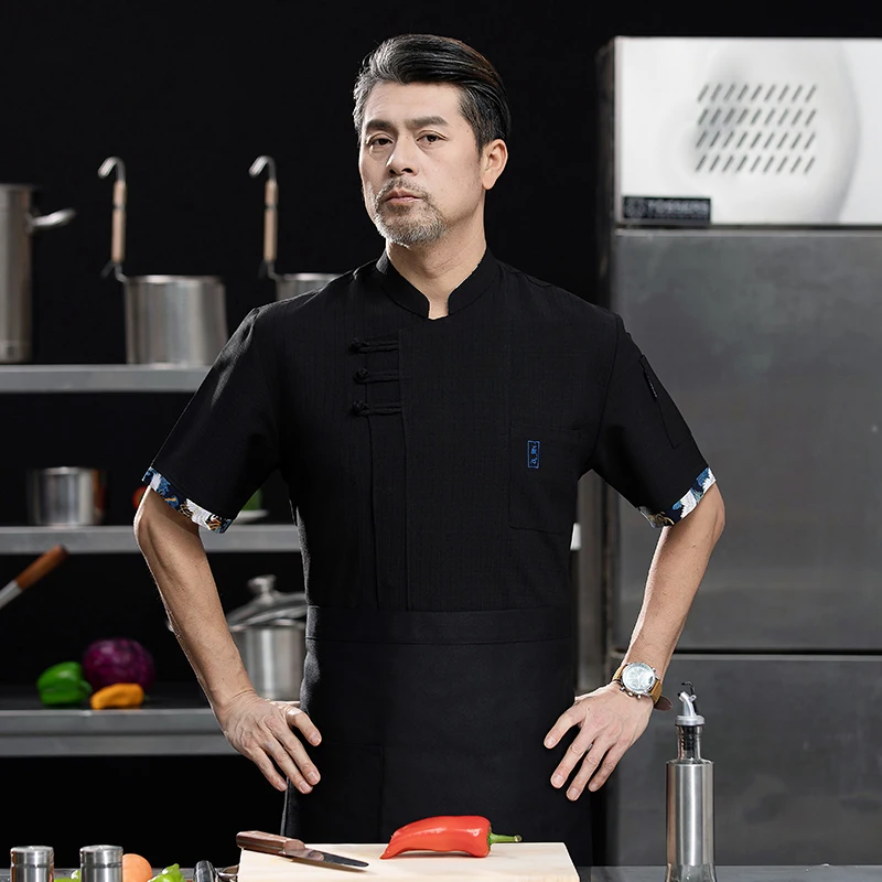 Short Sleeve Chef Uniform Jacket Man Women Kitchen Cook Shirt Waiter 3/4 Sleeve Coat Chef Clothes Stretchy Linen