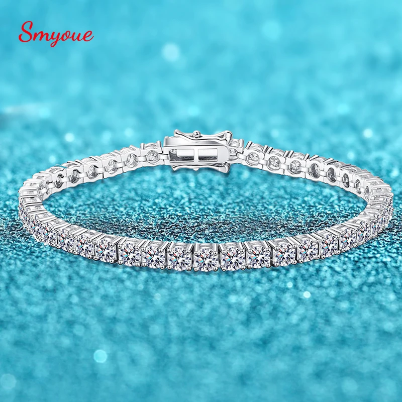 Smyoue 4mm Certified All Moissanite Tennis Bracelets for Women Men's Lab Full Diamond Bangle 925 Sterling Silver Jewelry Gift