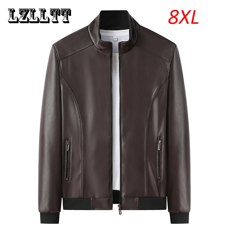 Spring Autumn Men Casual Windproof Soft leather Jackets Coats Mens Vintage Outwear PU Overcoat Jacket Coats Male Plus Size 8XL