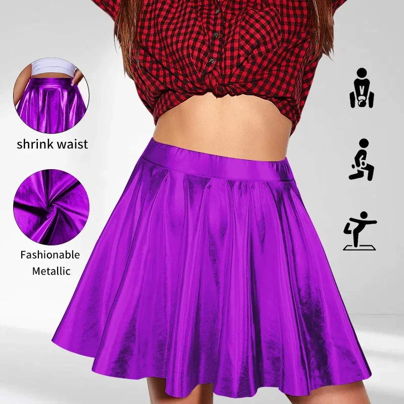 تنورة يوجا نسائية صيفية أوروبية أمريكية من الجلد الصناعي - تنورة للتمرين ذات ثنيات عالية الخصر للتحكم في البطن