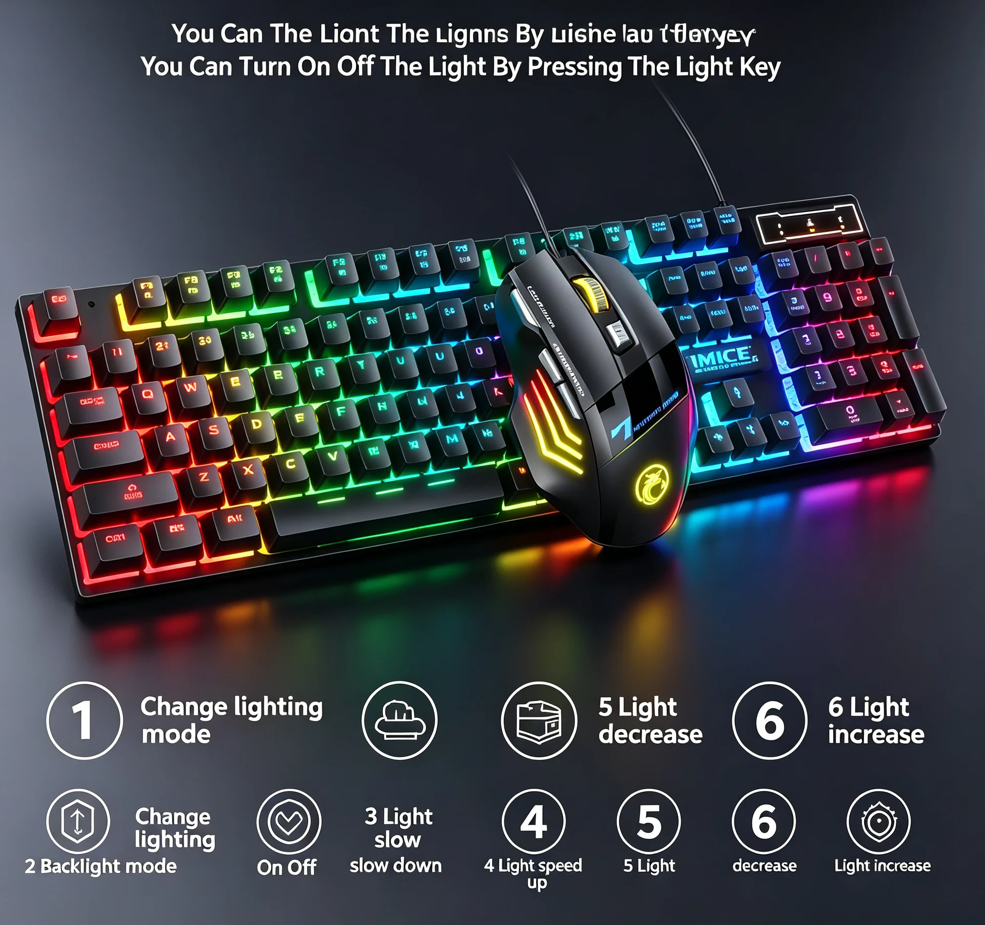 Laptop Accessories Combo Set - RGB-Hintergrundbeleuchtete Kabelgebundene Ergonomische Tastatur- und Maus-Kombination,