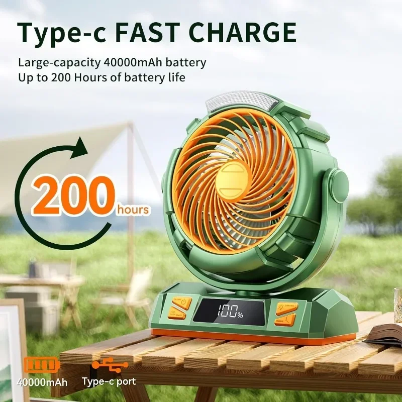 Doublepow-Ventilateur de camping avec lumière, batterie aste 62, tente d'extérieur pour la pêche, les pannes de courant, les motocyclistes, le sol de travail