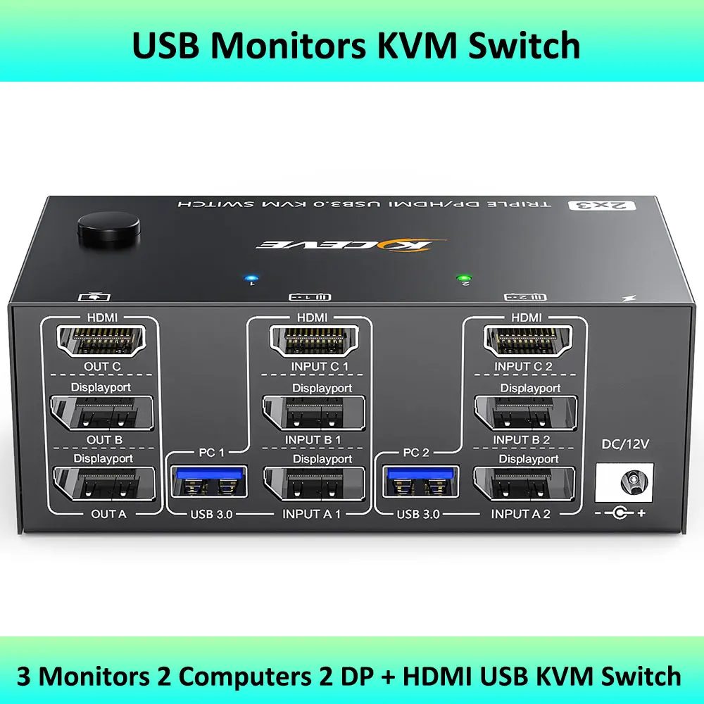 

USB Monitors KVM Switch 3 Monitors 2 Computers 8K@60Hz 4K@144Hz, HDMI+2 Displayport Switch Triple Monitor for 2 Computer Share