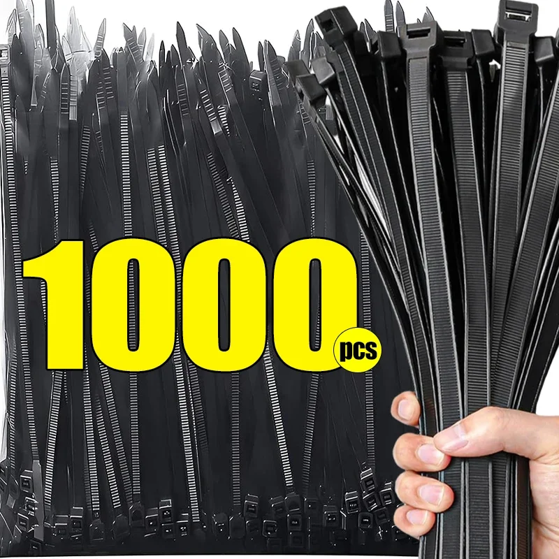 1000/100Pcs Plastic Nylon Cable Tie Adjustable Self-locking Cord Tie Straps Fastening Fixing Ring Home Office Wire Cable Tie