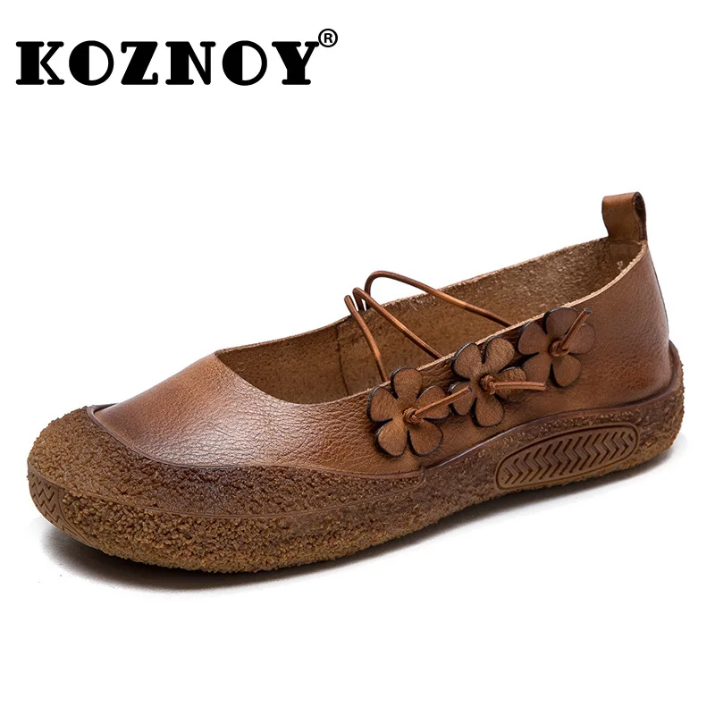 Koznoy 2.5cm camoscio naturale mucca vera pelle appartamenti estate etnica comodi suola morbida Casual donna Oxfords scarpe da fiore Vintage