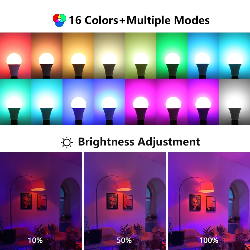 RGB Smart Light Bulb E27 LED Lamps Colorful RGB Bulb 5W 10W 15W Bulb 220V 16 Color LED Dimmable 24 Key Remote Control Neon Light