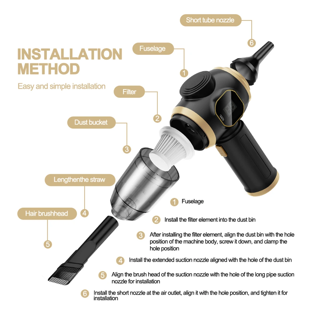 

Compact Vacuum Car Vacuum Cleaner Easy Maneuverability High Capacity Battery 18*16.5*7cm Hidden Areas Cleaning