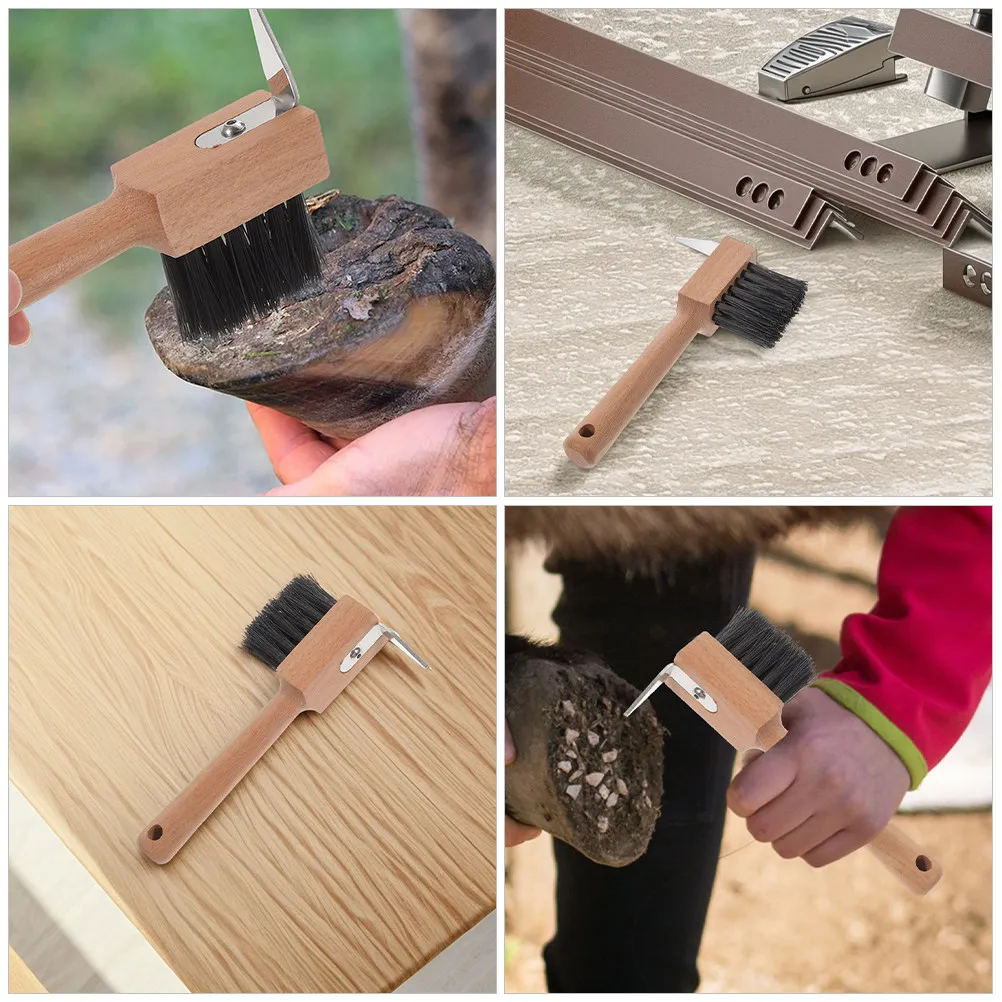2Pcs Hoof Brush Wooden Handle Sturdy Design Hoof Cleaning Maintenance Grooming Tool for Farm Animals