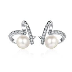 S925 Sterling Silver Heart-shaped Flawless Freshwater 7mm Pearl Moissanite Earrings for Women