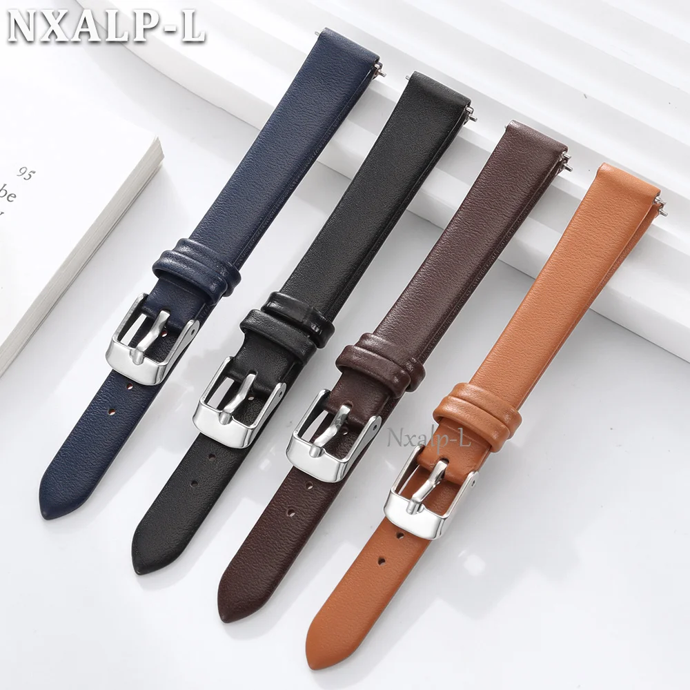 Double Sided Cowhide Leather Straps Quick Releasel 10/12/14/16/18/20/ 22mm Ultra-Thin Soft Wristbelt Women Men Replacement Band