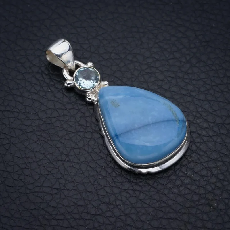 

StarGems Owyhee Opal Blue Topaz Handmade 925 Sterling Silver Pendant 1.75" F4135