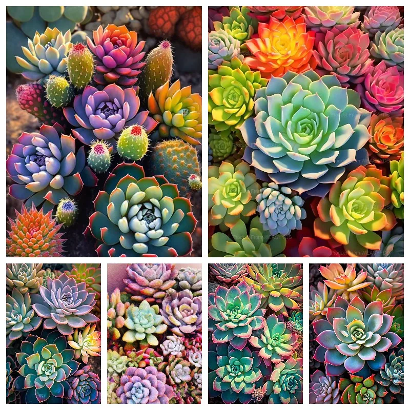 Lush Succulents DIY 5D Diamond Painting, Vibrant Green Plant Diamond Embroidery, Full Drill ,Home Decor, Mural Decoration Gift