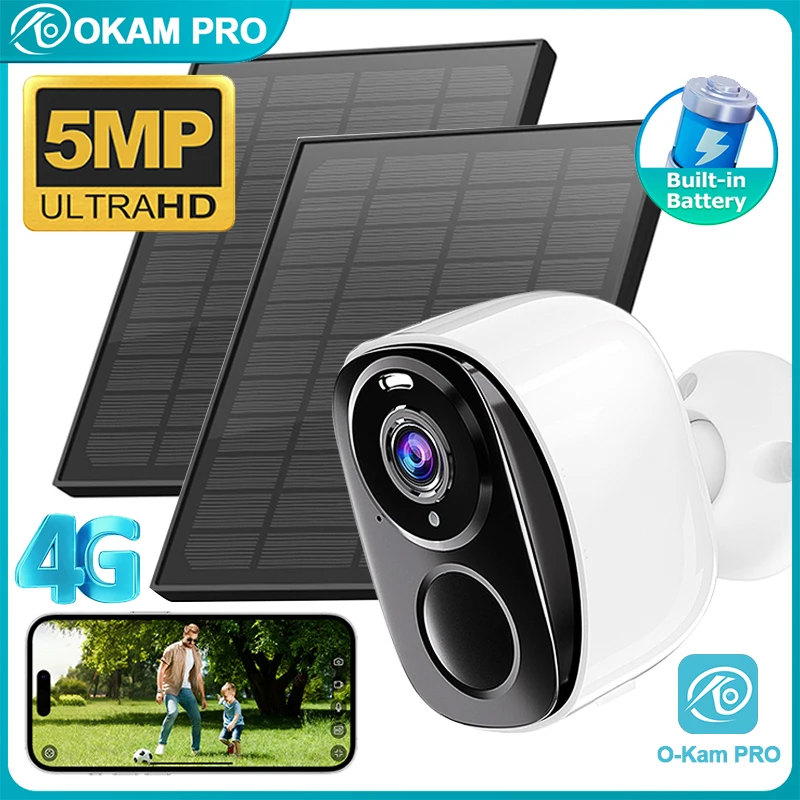 

OKAM PRO APP Solar Camera 5X ZOOM HD 5MP 4G Camera Dual Solar Panel 5000mAh Battery Outdoor Camera Waterproof Night Vision CCTV