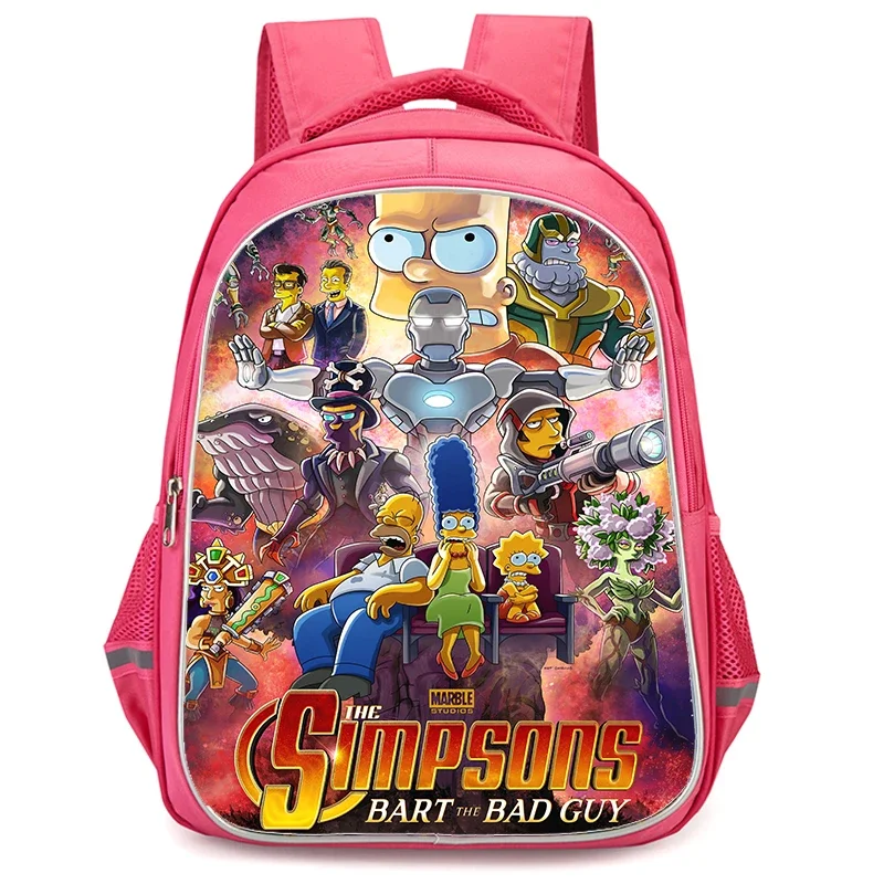 Sac à dos d'école pour filles avec poche à double fermeture éclair, sacs d'école roses de dessin animé s-simp-s-son, sacs durables pour enfants de 16 pouces pour élèves