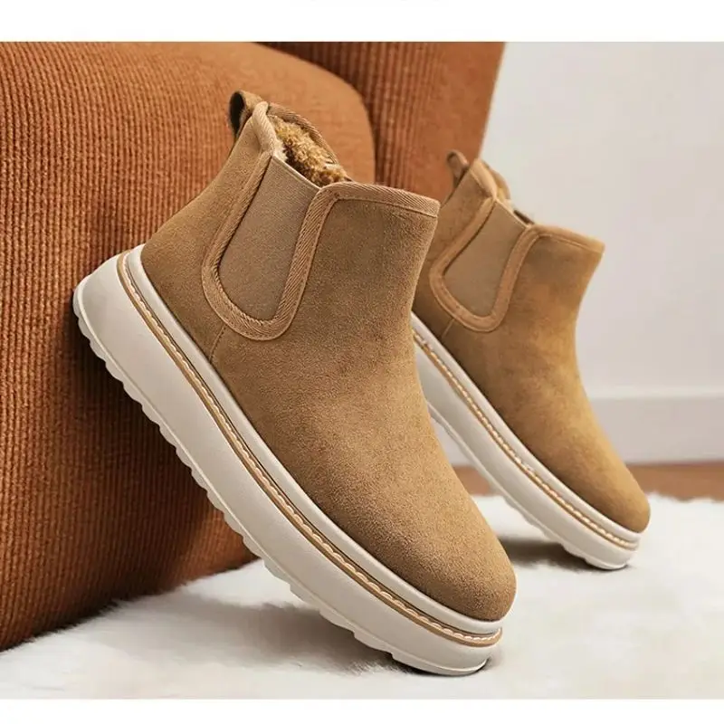 

Winter Men's High-Top Thick-Soled Ankle Boots Fleece Lined Warm Snow Cotton Shoes Outdoor Workwear Casual Boots