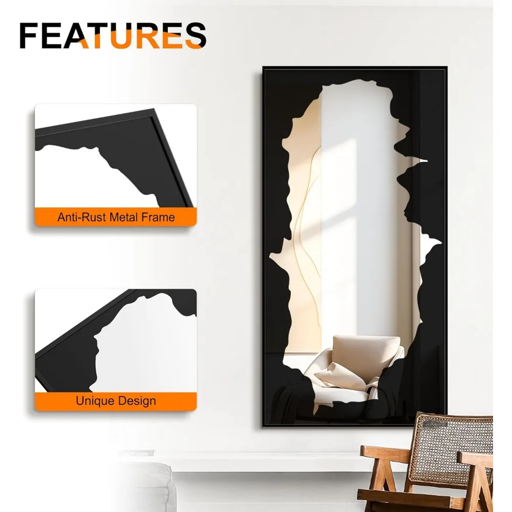 55"x28" Shatterproof Full-Length Mirror with Artistic Black Overlay, Perfect for Living Room, Bedroom, and Bathroom Decor