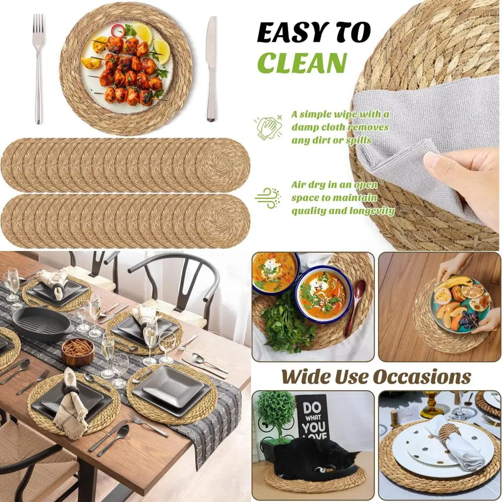 

Natural 13.8 Boho Rattan Woven Placemats Set of 36 for Farmhouse Dining