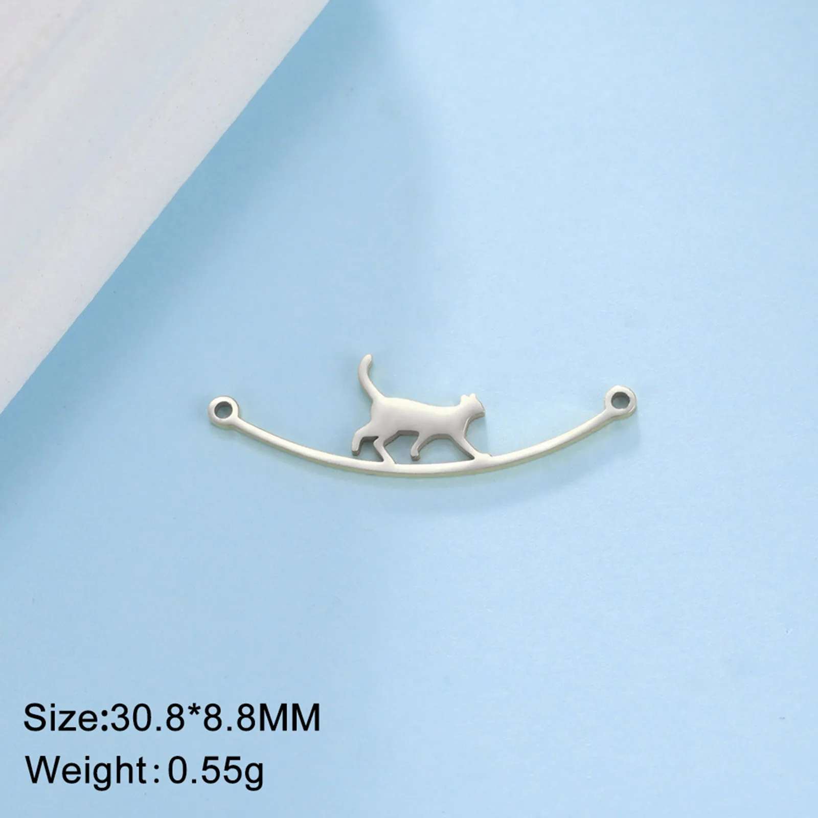 1PC Stainless Steel Cat Animal Connector Charms Metal Simple Connector Jewelry Making Findings Diy Necklace Women Jewelry 31x9mm