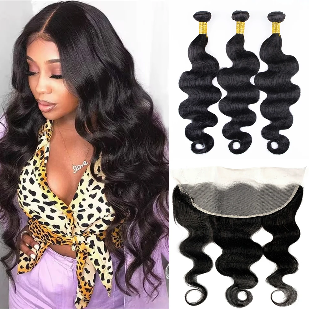 

Body Wave Bundles With Closure 13x4 Brazilian Hair Weave 3 Bundles With 13x4 Lace Frontal 30 32 Inch Human Hair Bundle And Front