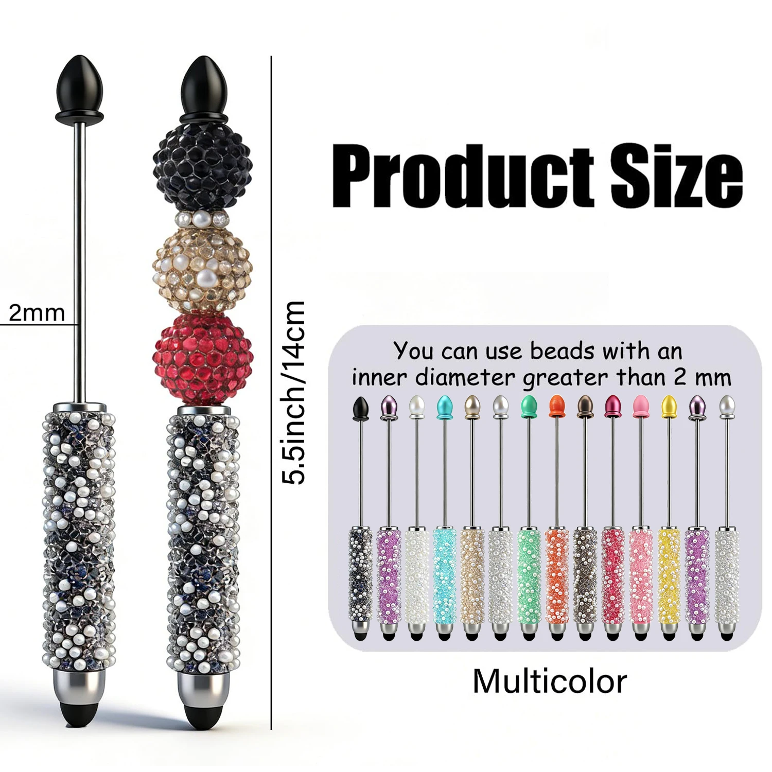 12-60Pcs Starry Sky Sugar Beaded Stylus Pen 2 In 1 DIY Handmade Ballpoint Pen Universal Touch Screen Writing Pen Office School
