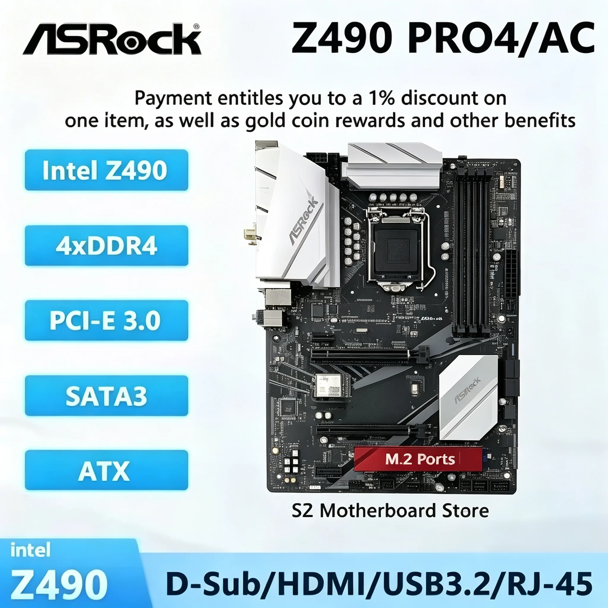 ASROCK Z490 PRO4/AC LGA 1200 motherboard Z490 placa mãe CPU Support i9-10900K i7-10700K i5-11400F i5-10600KF DDR4 Ultra M.2 ATX