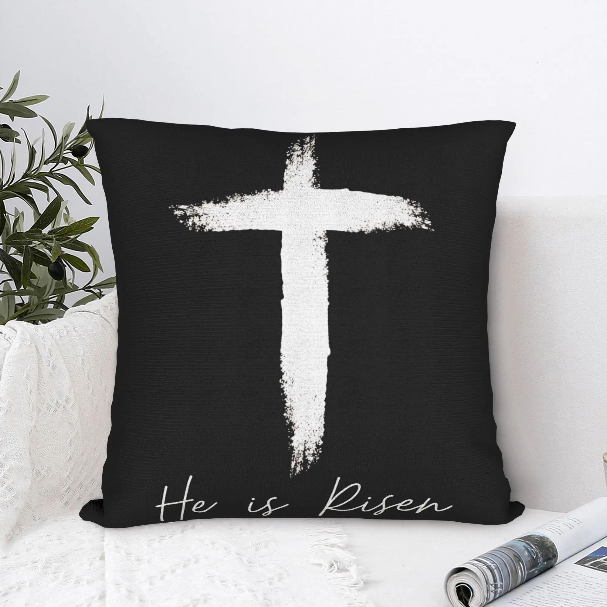 Pillow Cover He is Risen Boho Easter Christian Cross  Cute Funny Pillow Case For Couch Sofa Bedroom Pillowcases