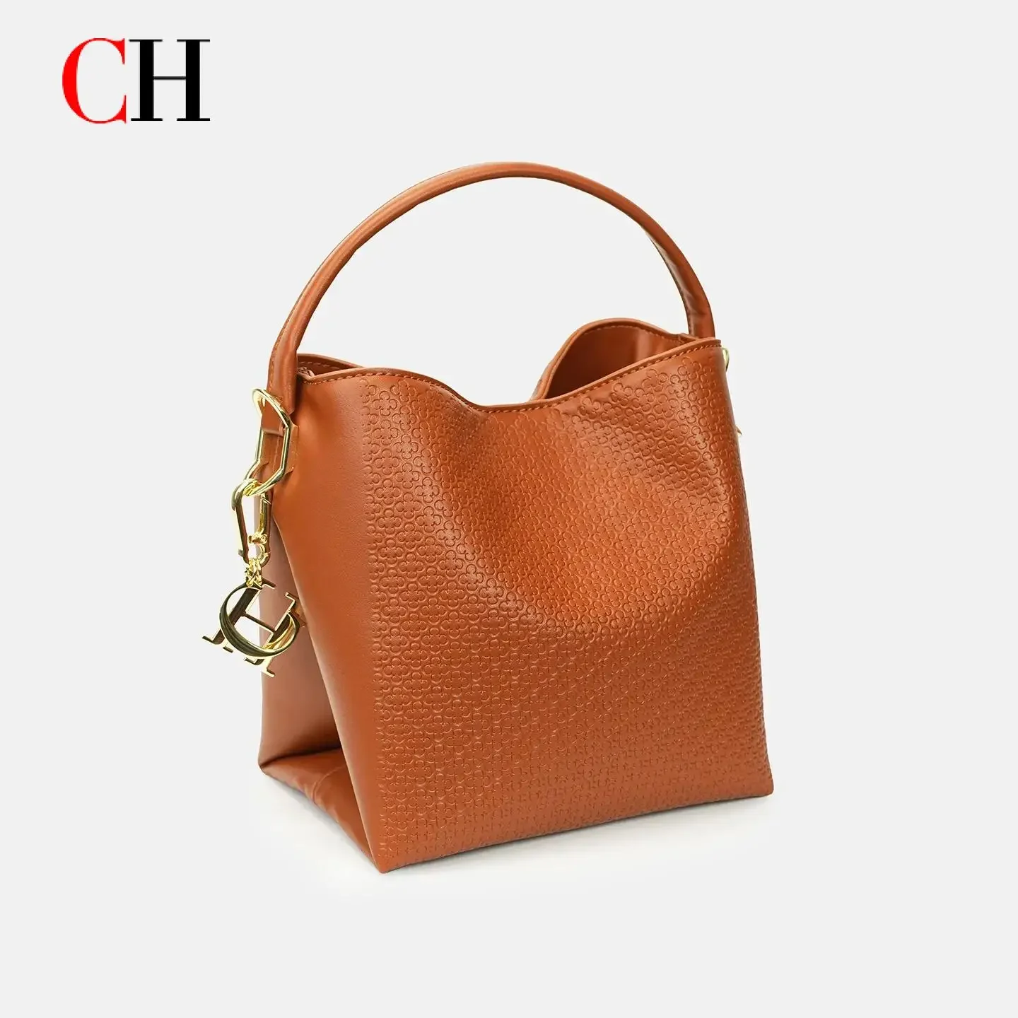 CH Monogram Bucket Bag With Top Handle And Detachable Crossbody Strap For Daily Casual Office And Weekend Occasions