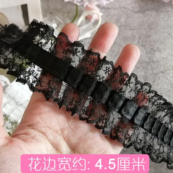 Black Lace Accessories Lace Lolita Fabric Curtain Clothing Three Dimensional Fold Hand Made Material 4.5cm Wide