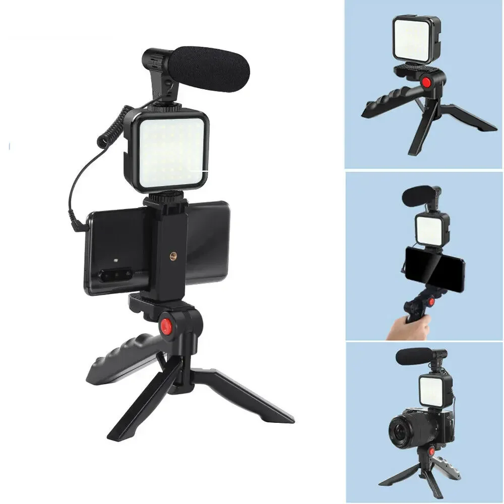 Smartphone Video Microphone Shooting Kit LED Light Stand for iPhone YouTube Live