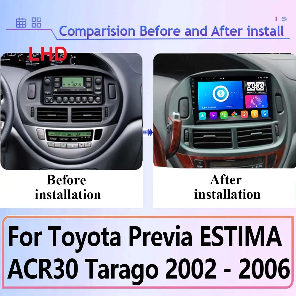 Android13  Car Media For Toyota Previa Estima Tarago XR30 XR40 2000-2005 GPS 360 Panoramic Radio CarPlay Auto WiFi BT