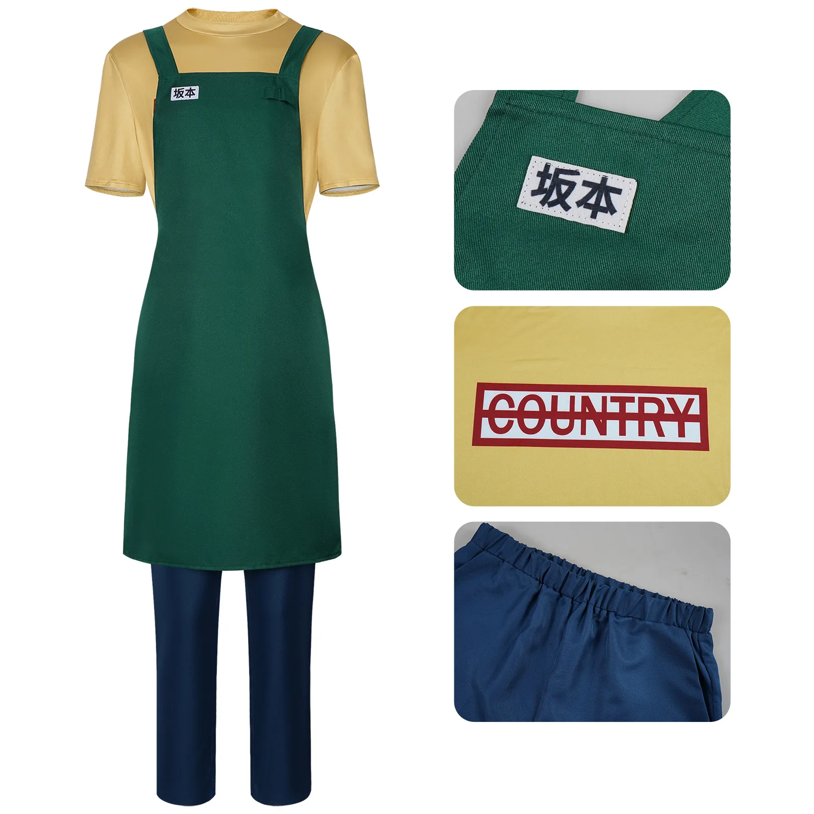 Anime Manga Sakamoto Days Taro Sakamoto Cosplay Costume Wig Yellow Retired T Shirt Green Apron Glasses Wig Halloween Party Suit