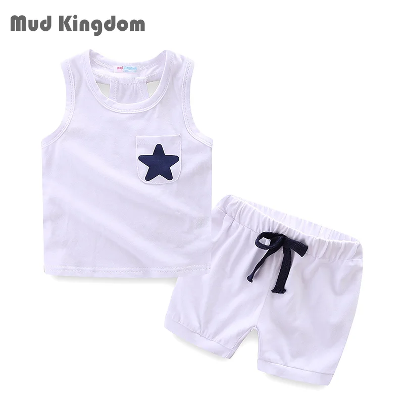 Mudkingdom Toddler Boys Set 2Pcs Summer Star Tank Top Outfit and Shorts Clothes Set Polka Dot Children Suit Wear Cute